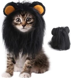ITESSY Chat Halloween Costumes-Noir Lion Mane Perruque Pet Costumes Chapeau Pour Halloween Noël Habillage Accessoires Décoration Pour Chats Chaton, Taille S