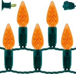 YULETIME Orange C6 Fraise LED Lumières De Noël, 33 Ft 100 Count 4" Espacement Une Pièce Haute Étanche UL Certifié Chaîne Lumière (Orange)