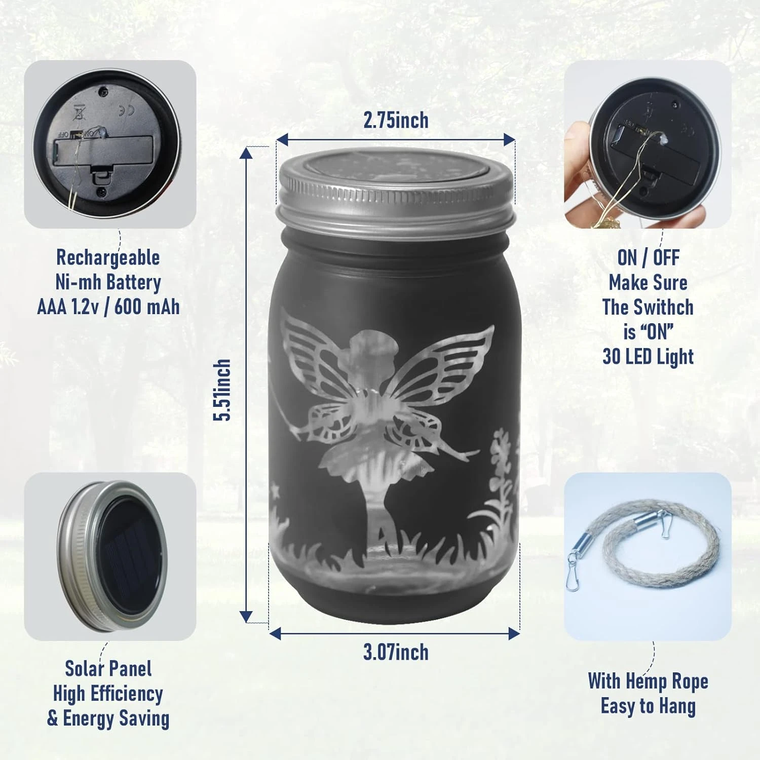 Solar Lantern Fairy Lights, Extérieur Étanche Solaire Jardin Décor - 30 LED Chaîne Fée Firefly Jar Lumières Solaire Alimenté Lanternes | Décorations Pour Patio Yard Pelouse Fête Mariage Noël-Coré 4 Solar Lantern Fairy Lights, Extérieur Étanche Solaire Jardin Décor - 30 LED Chaîne Fée Firefly Jar Lumières Solaire Alimenté Lanternes | Décorations Pour Patio Yard Pelouse Fête Mariage Noël-Coré - Image 2