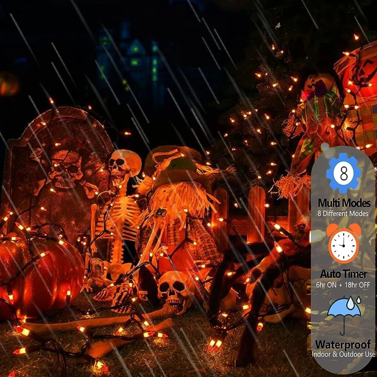 CARETHYS 2 Séries De 100 Compte Clair Fil Vert Halloween Lumière, Huit Modes, Orange & Violet Lumières Pour Intérieur Ou Extérieur Décorations De Noël, Batterie Alimenté 6 CARETHYS 2 Séries De 100 Compte Clair Fil Vert Halloween Lumière, Huit Modes, Orange & Violet Lumières Pour Intérieur Ou Extérieur Décorations De Noël, Batterie Alimenté - Image 4