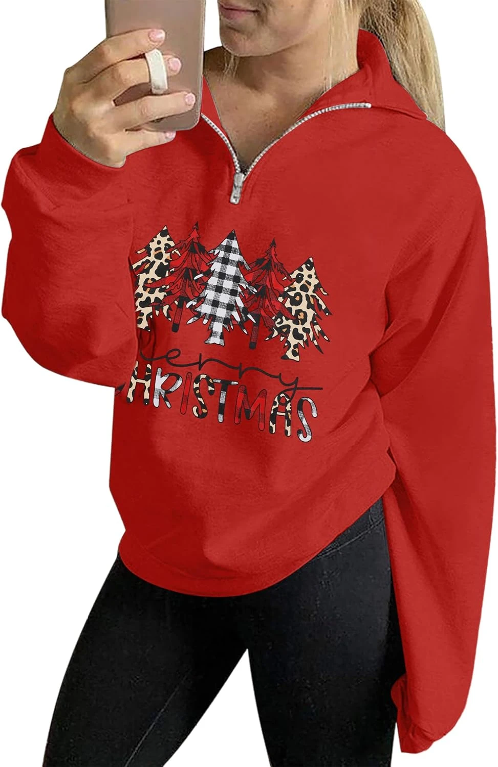 FLOYU Femmes Noël Manches Longues Quartier Zipper Lapel Casual Pullo Top Color Block Sweatshirts 3 FLOYU Femmes Noël Manches Longues Quartier Zipper Lapel Casual Pullo Top Color Block Sweatshirts