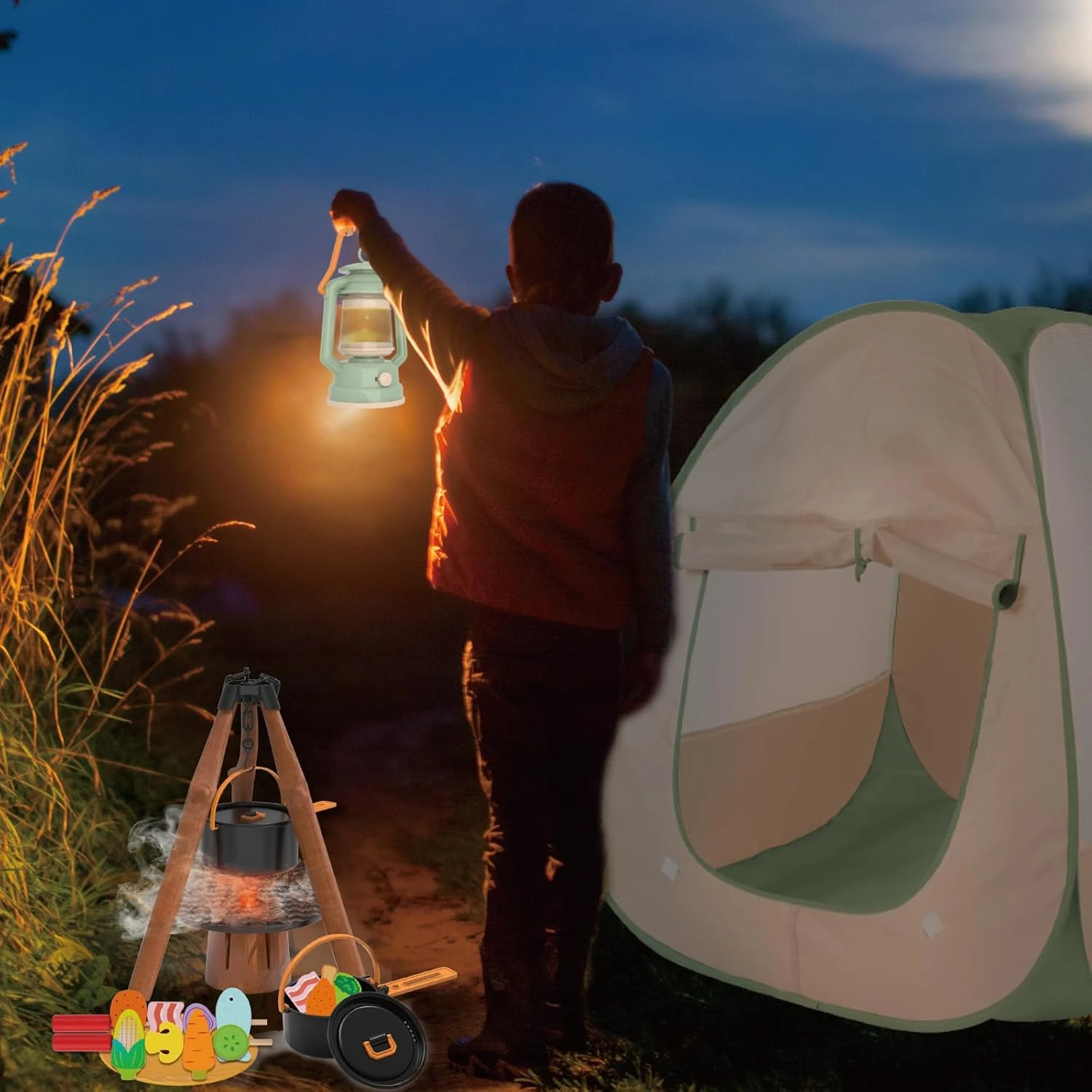 OOOK Kids Camping Tent Set, Jouets D'extérieur Pour Les Tout-petits 1-3, Pretend Play Camp Gear Tools Pour Noël Anniversaire 6 OOOK Kids Camping Tent Set, Jouets D'extérieur Pour Les Tout-petits 1-3, Pretend Play Camp Gear Tools Pour Noël Anniversaire - Image 4