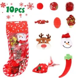 Jouets De Chat De Noël JUPSK 10 Pièces, Bas De Noël Avec Baguette De Chat Et Boules De Jouets, Jouet De Mastic Interactif De Noël Pour Chaton De Chats D'intérieur