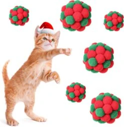 6 Pièces De Noël Chat Jouet Boules Avec Cloche, 2 Tailles Doux Fuzzy Cat Ball Jouet Coloré Construit En Bell Chaton Jouet Interactive Chat Jouets Pour Chats Et Chatons