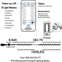 Lumières De Cordes De Noël En Plein Air, Prise 1000 LED / 403 Pieds En Lumière Fée Avec Télécommande 8 Modes & Amp; Minuterie étanche Pour Le Mariage De Noël De Jardin De Maison -Oui || N/A || pearhead 71smqKkl93L. AC SL1500