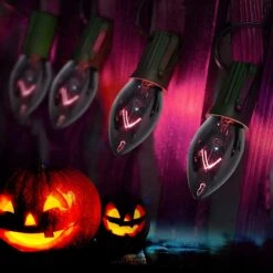 CHYParty C7 Halloween Lumières, 25Ft Noir Violet Incandescent Halloween En Plein Air String Lumières, Connectable Vintage Lumières De Noël Pour Extérieur Patio Home Party Jardin Jardin Décorations