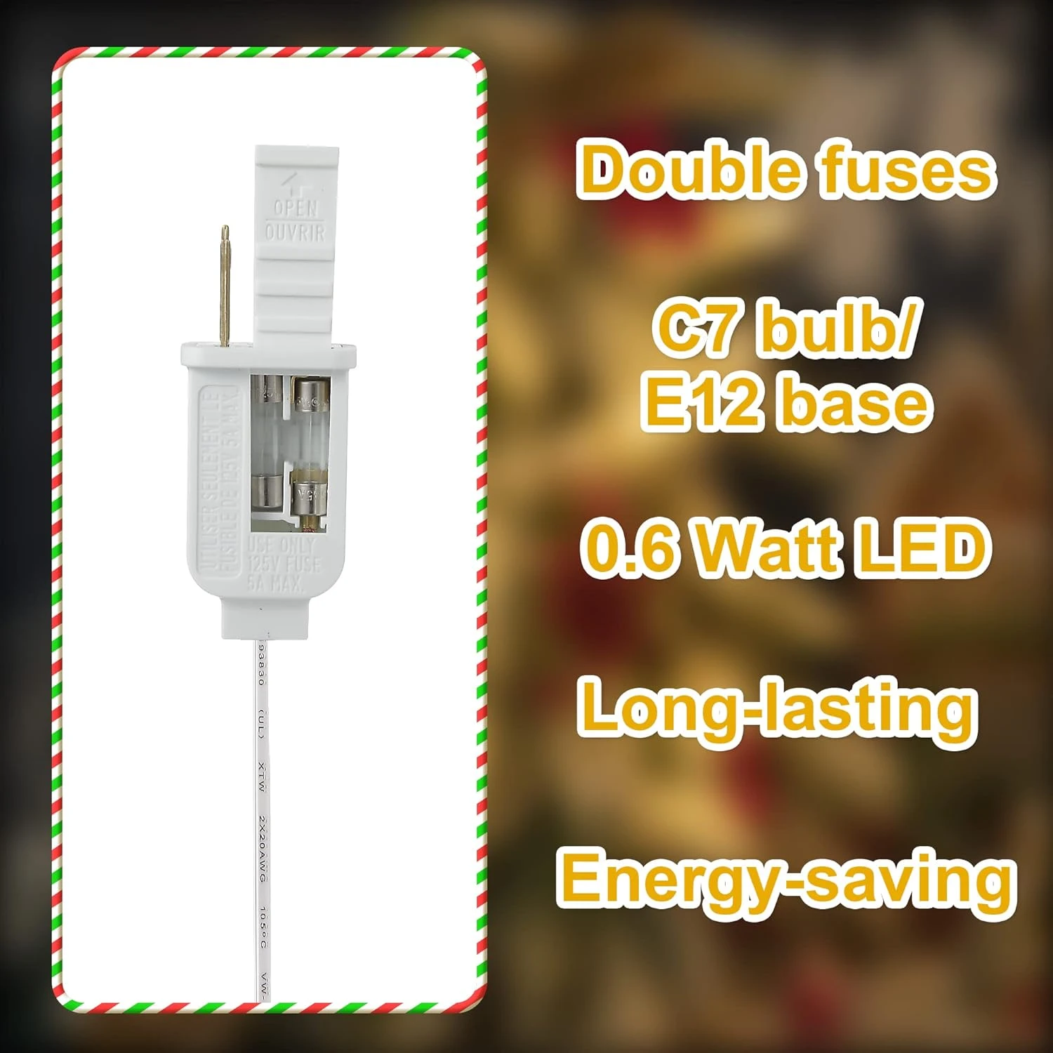 Cordon D'accessoires En Méon Avec Deux Ampoules LED, Lumière De L'artisanat De Noël à Moule Soufflé Avec Sortie Et Prise, Ampoule De Fusible De Rechange C7 Accessoires De Village De Noël Lumières De Chaîne Intérieure Blanche ( 1 Paquet ) 6 Cordon D'accessoires En Méon Avec Deux Ampoules LED, Lumière De L'artisanat De Noël à Moule Soufflé Avec Sortie Et Prise, Ampoule De Fusible De Rechange C7 Accessoires De Village De Noël Lumières De Chaîne Intérieure Blanche ( 1 Paquet ) - Image 4