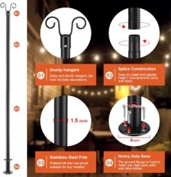 Pôle D'éclairage Extérieur, 11 Pôles D'éclairage FT Pour Terrasse En Bois, Pôle D'éclairage En Métal Imperméable Robuste Pour L'extérieur De La Cour De Jardin Dur, Noël, Mariage, Fête -Oui || N/A || pearhead 71uMnq3eR8L. AC SL1500