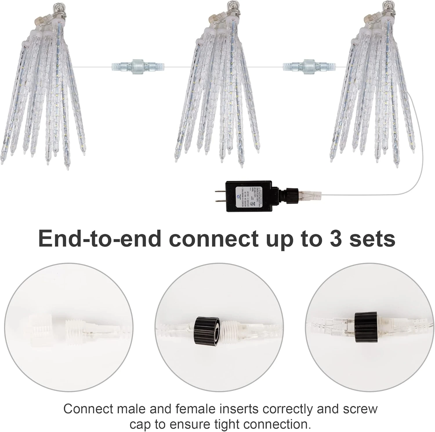 Feux De Douche En Météorologie WATERGLIDE, Feux De Noël En Glaçon Extérieur 12 "8 Glaçons 192 Flexibles De Chute De Glace En Cristal LED, Feux De Pluie Connectables, Décor De Vacances De L'arbre De Fête D'hiver De Noël, Bleu 8 Feux De Douche En Météorologie WATERGLIDE, Feux De Noël En Glaçon Extérieur 12 "8 Glaçons 192 Flexibles De Chute De Glace En Cristal LED, Feux De Pluie Connectables, Décor De Vacances De L'arbre De Fête D'hiver De Noël, Bleu - Image 6