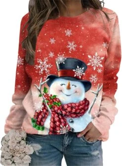 Pitauce Merry Christmas Sweatshirts Pour Femmes Noël Bonhomme De Neige Graphique Pull Sweatshirt Mignon Crewneck À Manches Longues Chemises Tops