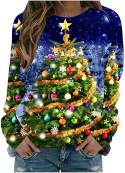 Dademeo Merry Christmas Sweatshirt Pour Femmes Noël Floral Imprimé Chemises Blouse À Manches Longues Vacances Graphique 2023 Tops
