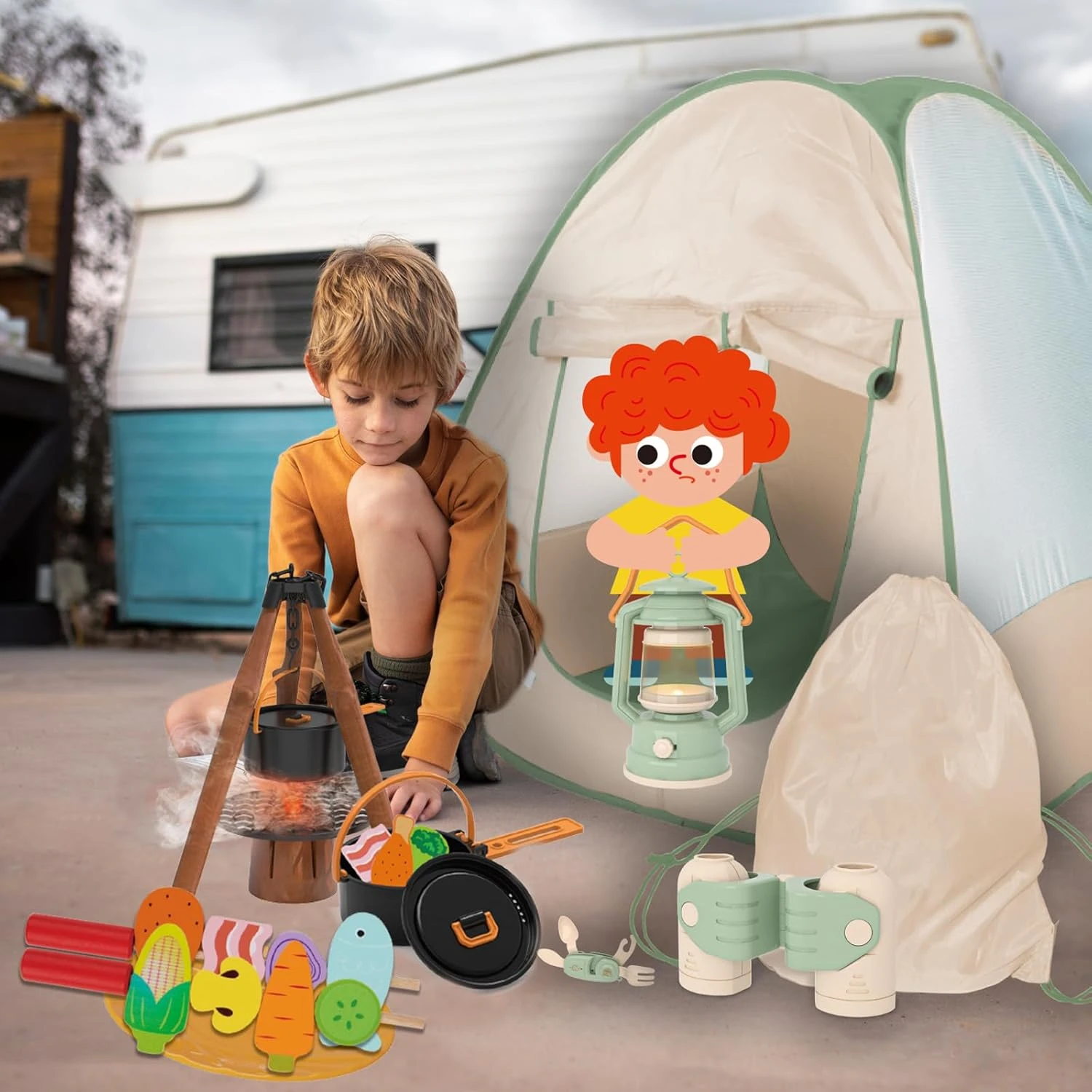 OOOK Kids Camping Tent Set, Jouets D'extérieur Pour Les Tout-petits 1-3, Pretend Play Camp Gear Tools Pour Noël Anniversaire 7 OOOK Kids Camping Tent Set, Jouets D'extérieur Pour Les Tout-petits 1-3, Pretend Play Camp Gear Tools Pour Noël Anniversaire - Image 5