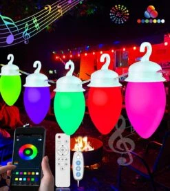 48Ft Éclairage Extérieur De Chaîne De Noël - Étanche 20 Ampoules LED Musique Sync Éclairage De Patio C9 Éclairage Extérieur De Chaîne RGB Éclairage De Patio App & Télécommande Pour Extérieur Cour Arrière Porche Balcon Party Decor