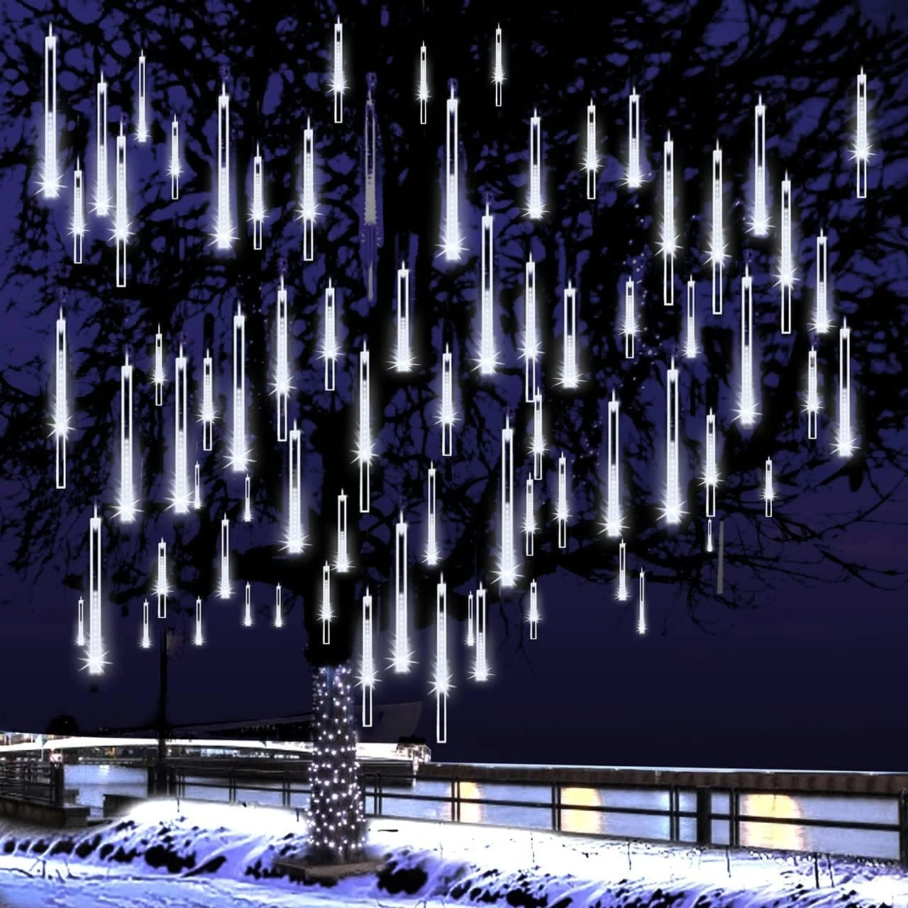 Lumières De Noël Attenantes à L'extérieur, Lumières De Douche De Météore 12 Pouces 8 Tubes Pluie Tombante Pluie Tombant Sur La Neige Lumières D'icônes En Cascade Pour Arbre De Noël, Décorations De Noël à L'extérieur, Luces De Navidad Para Extérieur ( Blanc ) 4 Lumières De Noël Attenantes à L'extérieur, Lumières De Douche De Météore 12 Pouces 8 Tubes Pluie Tombante Pluie Tombant Sur La Neige Lumières D'icônes En Cascade Pour Arbre De Noël, Décorations De Noël à L'extérieur, Luces De Navidad Para Extérieur ( Blanc ) - Image 2