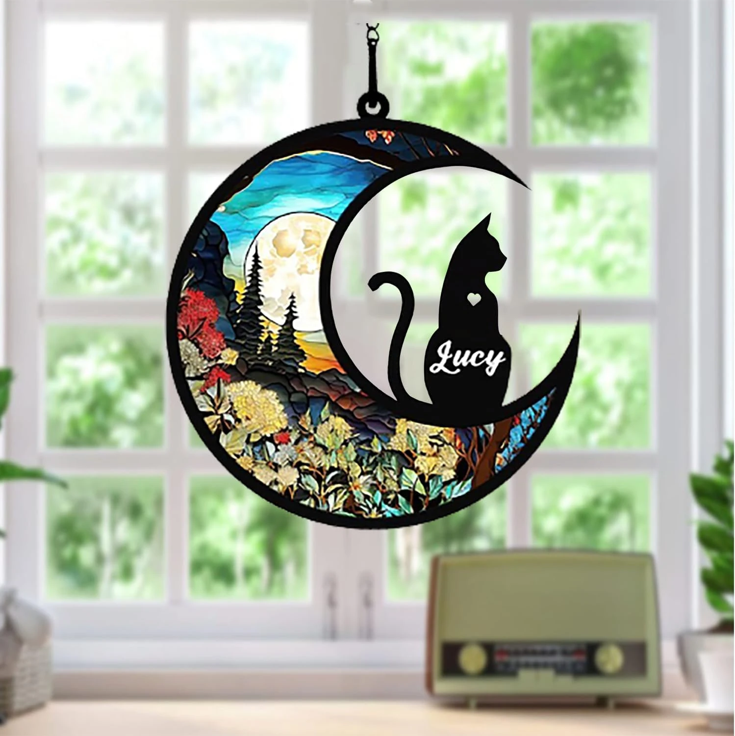 Black Cat Memorial Suncatcher, Nom Personnalisé Date Race De Chat Suncatcher, Pet Loss Suncatcher, Stained Glass Light Catcher, Cadeaux Pour Les Amateurs De Chat, Noël Chat Ornement Fenêtre Hangings 4 Black Cat Memorial Suncatcher, Nom Personnalisé Date Race De Chat Suncatcher, Pet Loss Suncatcher, Stained Glass Light Catcher, Cadeaux Pour Les Amateurs De Chat, Noël Chat Ornement Fenêtre Hangings - Image 2