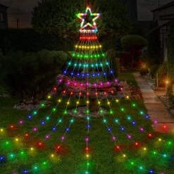PUHONG Décoration De Noël Star Flowing Multicolore Changement De Couleur Lumières En Plein Air, 320 LED 16.4Ft Star Waterfall Arbre Lumières Avec 8 Modes D'éclairage Télécommande, Pour Noël Nouvel An Anniversaire