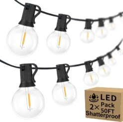 00ft 2-Pack Extérieur G40 LED Globe String Lumières Dimmable Étanche Shatterproof Lumière Cordes Avec 52 Ampoules Connectable Commercial Suspension Lumières Pour Noël Patio Maison Backyard Balcon Partie