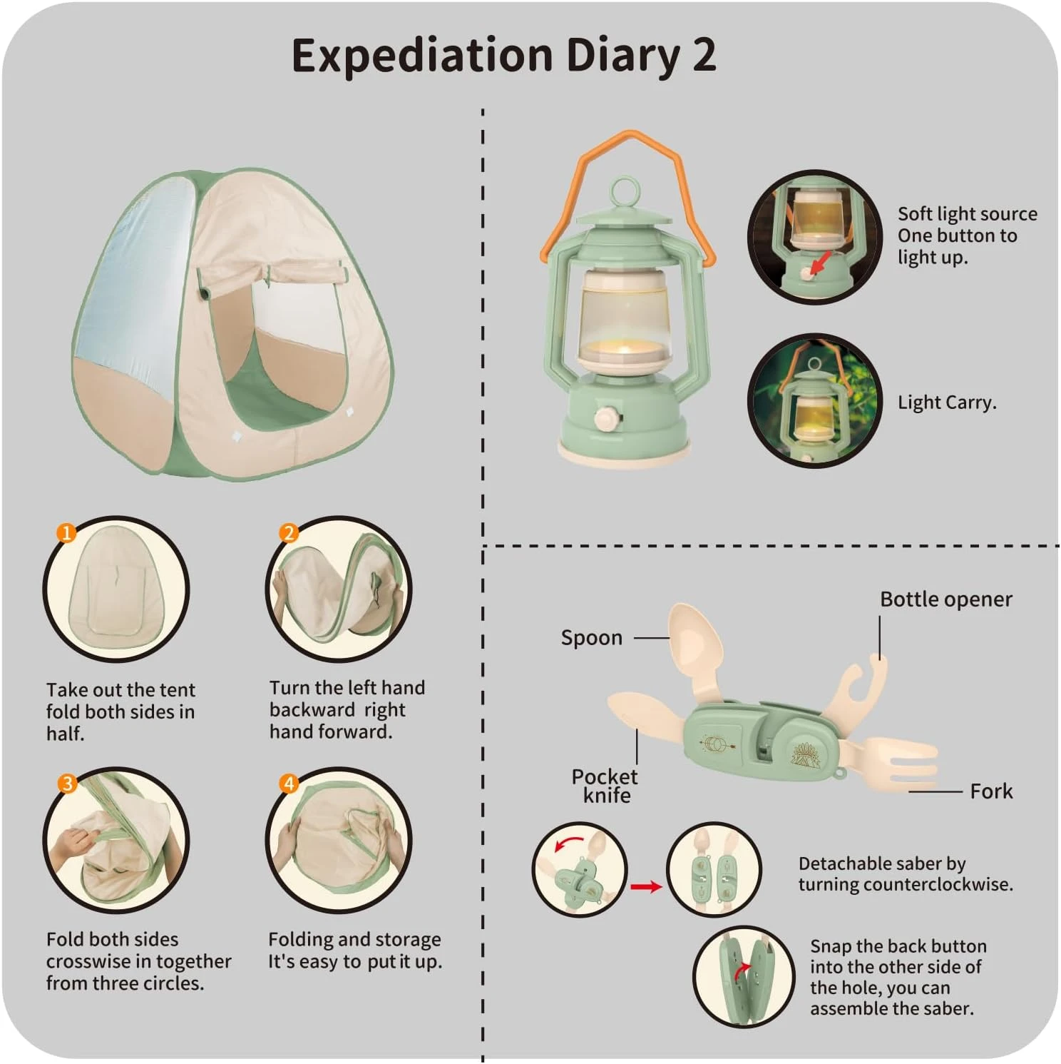 OOOK Kids Camping Tent Set, Jouets D'extérieur Pour Les Tout-petits 1-3, Pretend Play Camp Gear Tools Pour Noël Anniversaire 4 OOOK Kids Camping Tent Set, Jouets D'extérieur Pour Les Tout-petits 1-3, Pretend Play Camp Gear Tools Pour Noël Anniversaire - Image 2