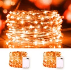 Feuilles D'orange Décorations D'Halloween, 2 Pack 100LED Fée De Cuivre Lumières De Scintillement Gothique à Piles Pour La Maison, La Chambre, Le Jardin, Le Patio, L'extérieur, Le Décor De Noël - Orange
