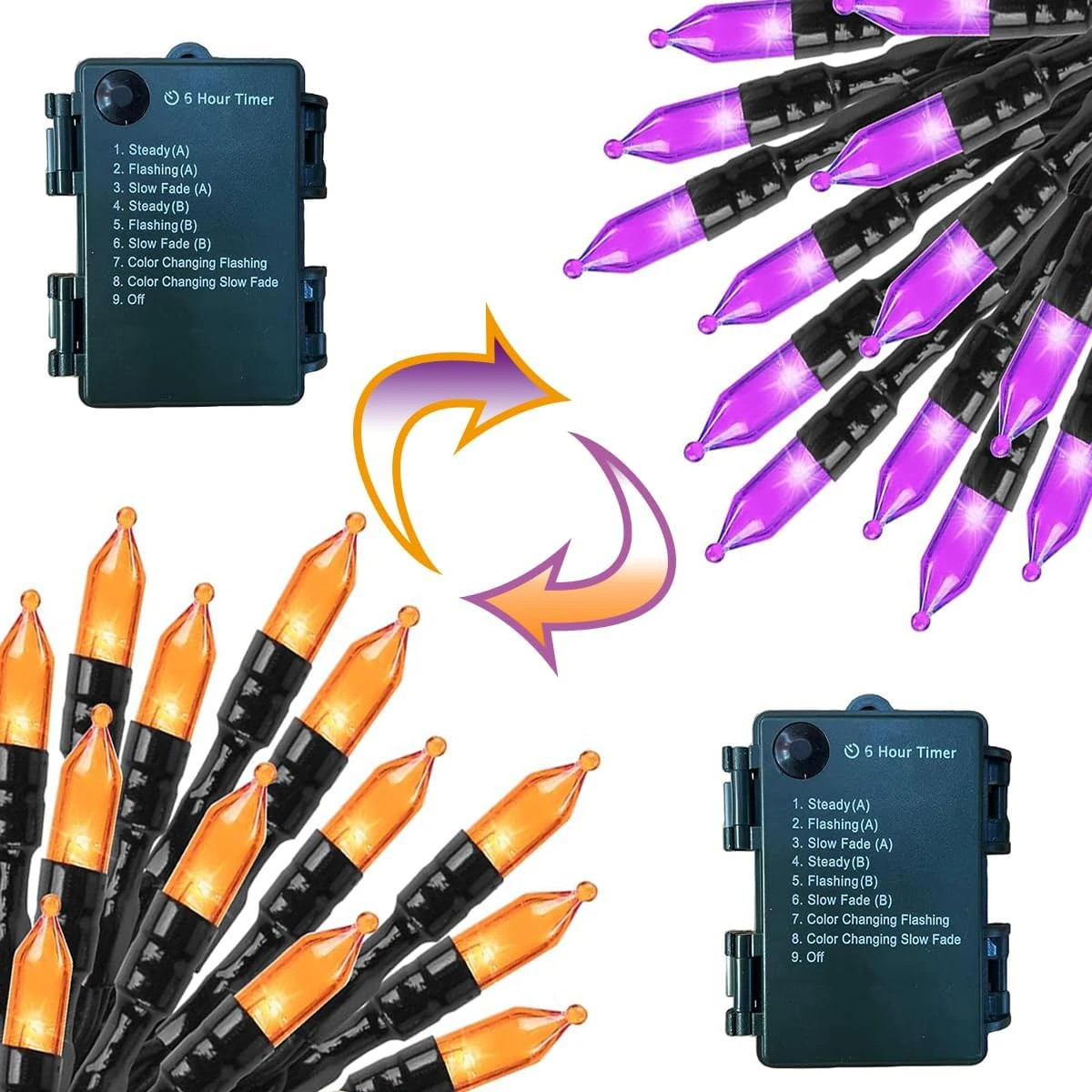 CARETHYS 2 Séries De 100 Compte Clair Fil Vert Halloween Lumière, Huit Modes, Orange & Violet Lumières Pour Intérieur Ou Extérieur Décorations De Noël, Batterie Alimenté 3 CARETHYS 2 Séries De 100 Compte Clair Fil Vert Halloween Lumière, Huit Modes, Orange & Violet Lumières Pour Intérieur Ou Extérieur Décorations De Noël, Batterie Alimenté