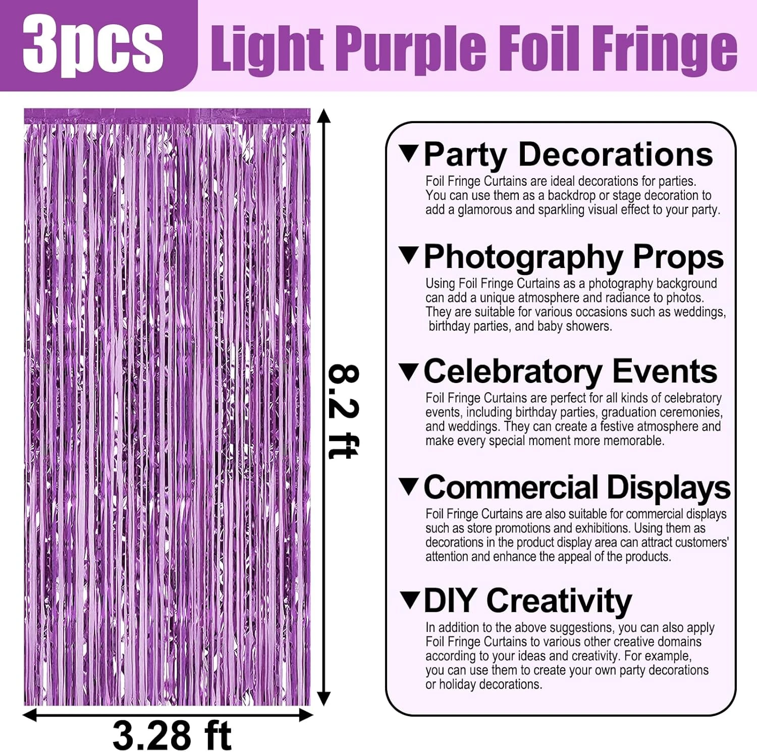 3 Pack Lumière Violet Feuille Fringe Rideau Backdrop, 3.28Ft X 8.2Ft Métallique Tinsel Feuille Fringe Streamer Rideaux Pour Photo Booth, Halloween, Noël, Anniversaire, Décorations De Fête De Mariage 4 3 Pack Lumière Violet Feuille Fringe Rideau Backdrop, 3.28Ft X 8.2Ft Métallique Tinsel Feuille Fringe Streamer Rideaux Pour Photo Booth, Halloween, Noël, Anniversaire, Décorations De Fête De Mariage - Image 2