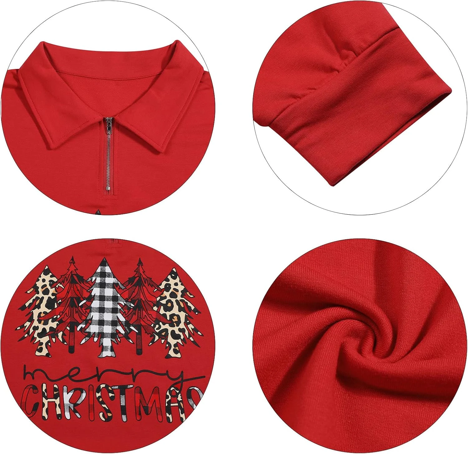 FLOYU Femmes Noël Manches Longues Quartier Zipper Lapel Casual Pullo Top Color Block Sweatshirts 6 FLOYU Femmes Noël Manches Longues Quartier Zipper Lapel Casual Pullo Top Color Block Sweatshirts - Image 4