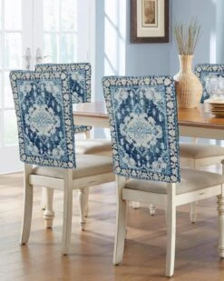 Bleu Marine Boho Chaise Couvre Ensemble De 4 Pour Salle À Manger, Vintage Géométrique Abstrait Esthétique Chaise Couverture Arrière Amovible Cuisine Chaise Slipcovers Siège Protecteur Pour Party Banquet Décorations De Noël