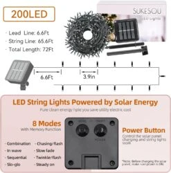 Sukesou Solaire Lumières De Noël 200LED 72FT Solaire Cordes Lumières Extérieur Étanche 8 Modes Fées Lumières Solaire Alimenté Pour Jardin Clôture De Mariage Fête Patio Arrière-cour Décor (Warm White) -Oui || N/A || pearhead 811HIgfJQXL. AC SL1500