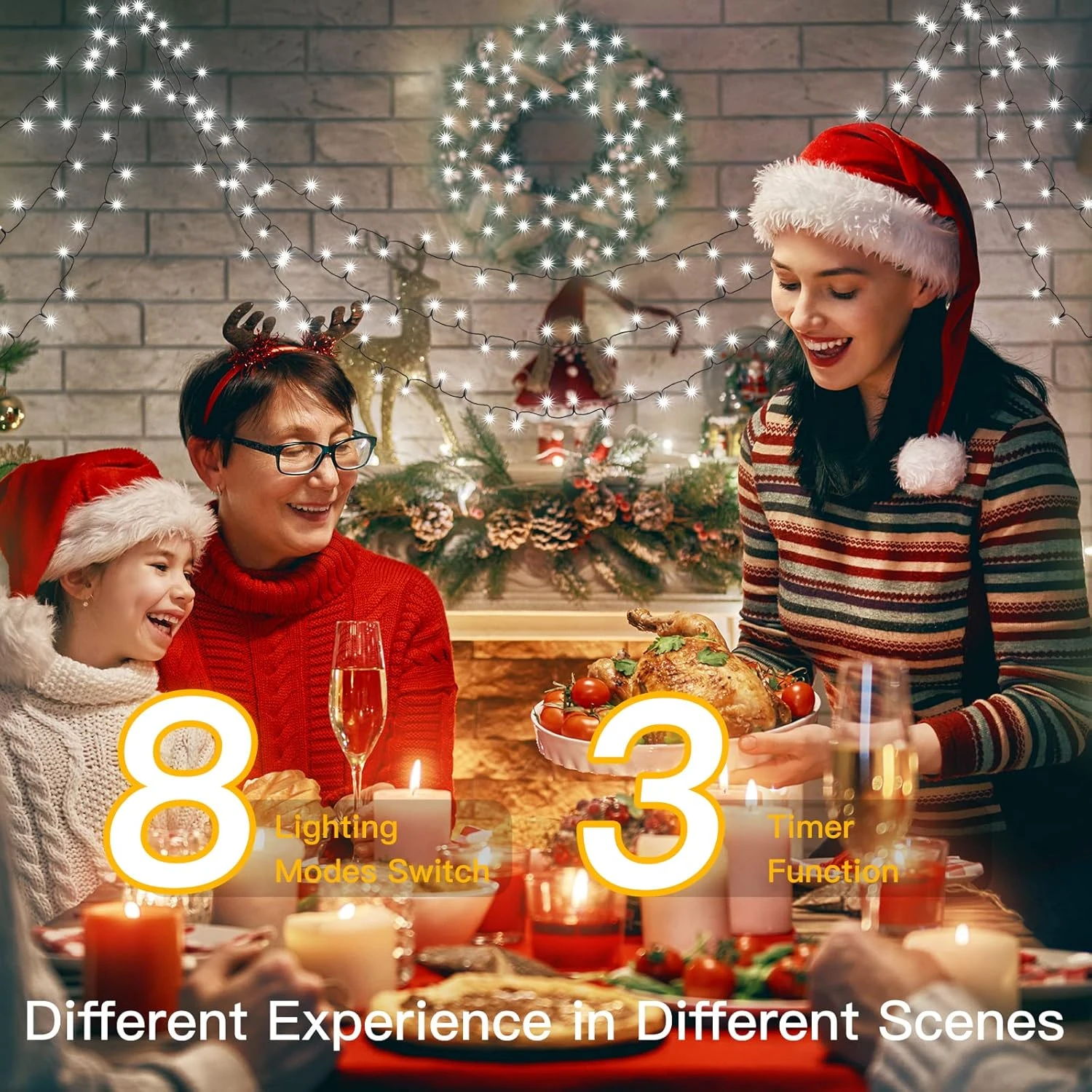 Feux De Noël D'Ollny Outdoor - 500LED 164FT Longues Lumières De Cordes De Noël Avec 8 Modes Remote Timer IP44 Imperméable, Fée Lumières Pour Tree House Yard Outside Indoor Décorations De Noël Cool White 5 Feux De Noël D'Ollny Outdoor - 500LED 164FT Longues Lumières De Cordes De Noël Avec 8 Modes Remote Timer IP44 Imperméable, Fée Lumières Pour Tree House Yard Outside Indoor Décorations De Noël Cool White - Image 3