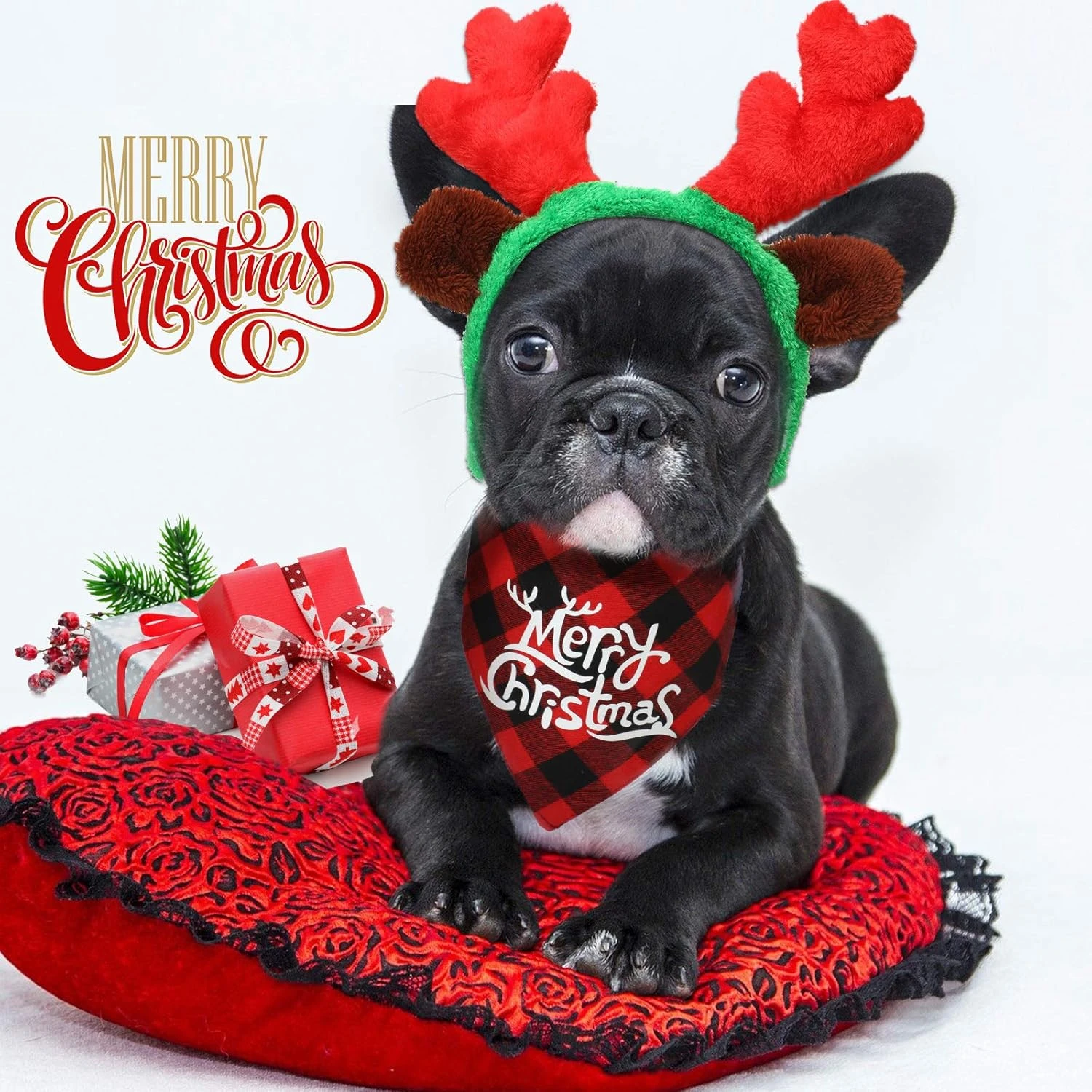Chapeau De Noël Pour Chien De Noël 3D Réglable En 4 Pièces, écharpe De Noël Classique Pour Animaux De Compagnie Buffalo, Bande De Tête De Renne De Noël Avec Oreilles Accessoires De Costume Pour Animaux De Compagnie Pour Chiens Et Chats ( Style Vif ) 4 Chapeau De Noël Pour Chien De Noël 3D Réglable En 4 Pièces, écharpe De Noël Classique Pour Animaux De Compagnie Buffalo, Bande De Tête De Renne De Noël Avec Oreilles Accessoires De Costume Pour Animaux De Compagnie Pour Chiens Et Chats ( Style Vif ) - Image 2