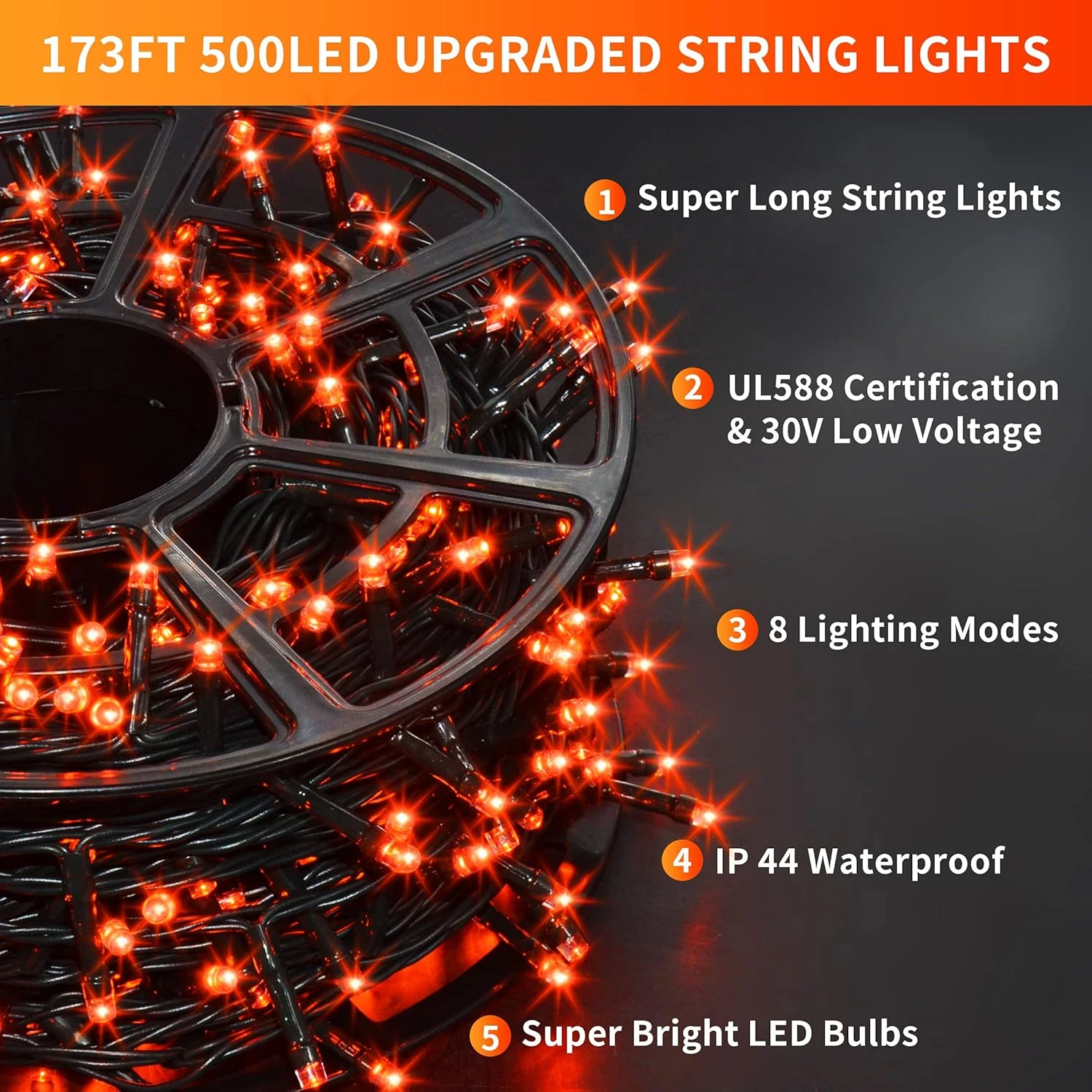 JMEXSUSS 500 LED Orange Lumières Pour Halloween, 173ft Halloween Lumières En Plein Air Étanche, 8 Modes Halloween String Lumières Pour Party Patio Noël Halloween Décorations 5 JMEXSUSS 500 LED Orange Lumières Pour Halloween, 173ft Halloween Lumières En Plein Air Étanche, 8 Modes Halloween String Lumières Pour Party Patio Noël Halloween Décorations - Image 3