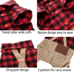 Petit Chien Vêtements Rouge Plaid Chemise Khaki Overalls Pantalon Combinaison Tenues Cool Pet Vêtements Pour Petits Chiens Chats Garçon Fille, Jeans Onesies Pjs Vêtements Halloween De Noël Costume Fête D'anniversaire Robe -Oui || N/A || pearhead 8130tloHDaL. AC SL1500