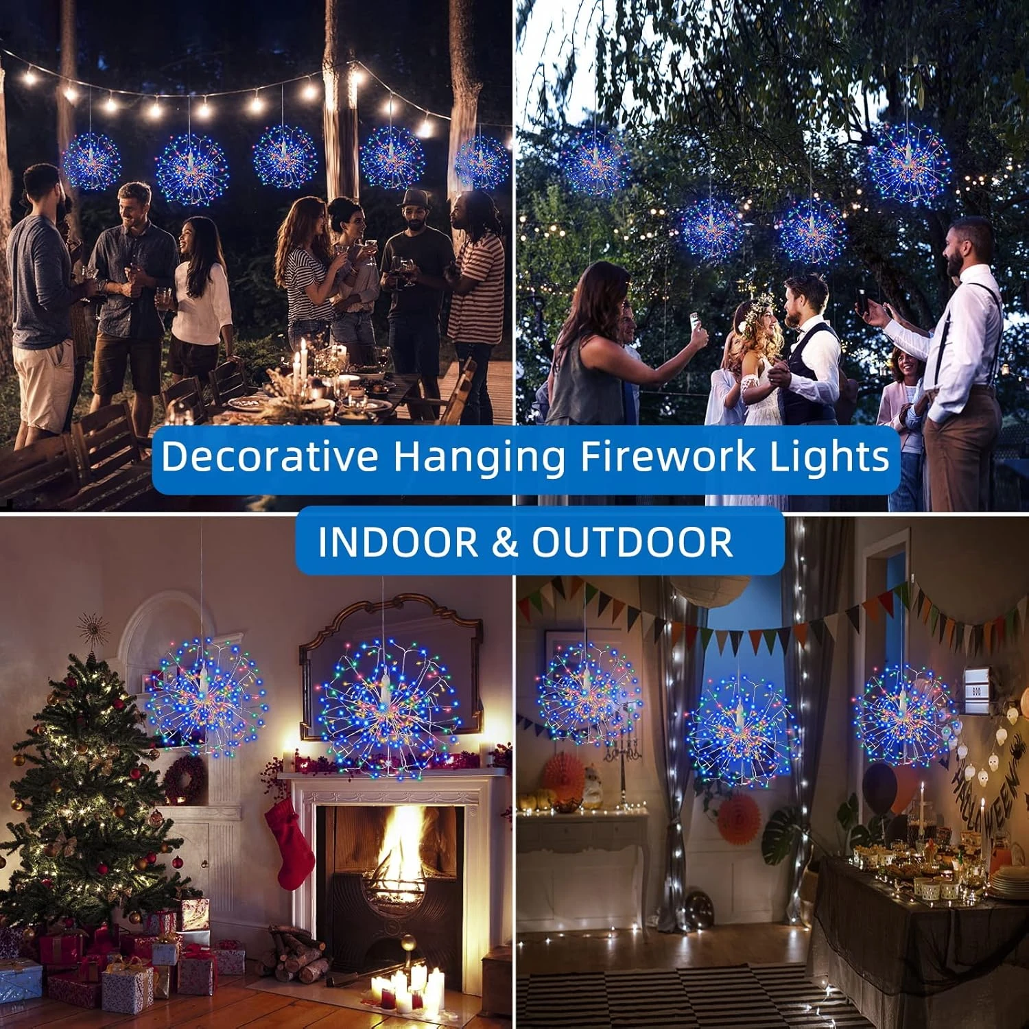 360 LED Hanging Starburst Sphere Lights 2 Pack Batterie Fonctionnement De La Télécommande De La Lumière 8 Mode étanche Fil D'argent Fairy Light Chandelier Pour Gazebo Girl Gift Noël Intérieur Extérieur Décor 4 360 LED Hanging Starburst Sphere Lights 2 Pack Batterie Fonctionnement De La Télécommande De La Lumière 8 Mode étanche Fil D'argent Fairy Light Chandelier Pour Gazebo Girl Gift Noël Intérieur Extérieur Décor - Image 2