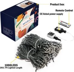 Lumières De Cordes De Noël En Plein Air, Prise 1000 LED / 403 Pieds En Lumière Fée Avec Télécommande 8 Modes & Amp; Minuterie étanche Pour Le Mariage De Noël De Jardin De Maison -Oui || N/A || pearhead 815tpp11cfL. AC SL1500