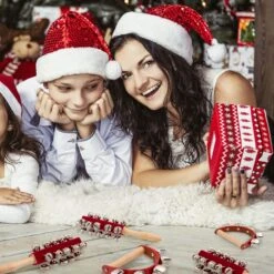 AnyDesign 4 Pack Main De Noël Jingle Bells Cloche En Bois Avec Poignée Main Sleigh Bells Main Poche Bell Rattles Instrument De Musique Jouet Cadeau École Bureau Anneau Pour L'éducation Party Favors, Rouge -Oui || N/A || pearhead 816E3nlnfJL. AC SL1500