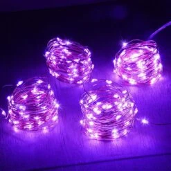 Feux De Corde Violette à Piles Abkshine 4pack, Feux De Fée LED Mini Violet Lumineux 50led, Feux D'Halloween à Piles, Feux De Brin Décoratifs De Noël Portables