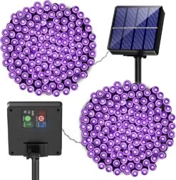 Lumières De Cordes De Noël Solaires Violettes - 400 LED 2 Pack 72ft Mini Lumières Violettes à énergie Solaire Extérieur à Des Lumières étanches Chaîne Extérieure Avec 8 Modes D'éclairage Pour Garden Party Patio Tree Décoration De Noël