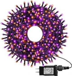 Lumières De Noël Kemooie 500 LED, 164FT 8 Plug De Modes D'éclairage En Lumières De Fée étanches Pour Les Lumières D'arbre De Noël En Plein Air Décorations De Balcon De Jardin De Fête (violet Et Orange)