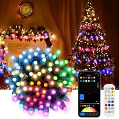Lumières De Noël Smart LED - Smart Twinkly String Lights App Contrôlée, Dimmable Changement De Couleur Lumières De Noël, Lumières D'arbre De Noël Travailler Avec Alexa & Google Home Pour Décor Extérieur Intérieur