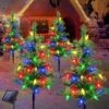 Ensemble Amélioré De Lumières D'arbre De Noël Solaire 4pcs Décorations Extérieures, Avec 80 LED Solar Christmas C6 String Lights For Outside Yard, Patio, Garden, Grave, Cemetery Xmas Ornaments (Multicolore)