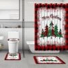 MEHOFOND 4 Pcs Rideau De Douche De Noël Ensembles Joyeux Noël Rideau De Douche Ensemble Rouge Buffalo Plaid Salle De Bains Ensembles Avec Rideau De Douche Et Tapis Couvercle De Toilette Et U Forme Tapis Lavable 72"x72 & #34