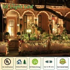 Wominoy 25ft 50 Counts Luminaires De Noël LED Blanc Chaud - Luminaires De Noël Blancs De Qualité Commerciale étanche Extérieure, Lumières De Cordes LED Intérieure 5mm Wide Angle Green Wire, Lumières D'arbre De Noël, IP: 65, UL -Oui || N/A || pearhead 81BR0t6pOaL. AC SL1500