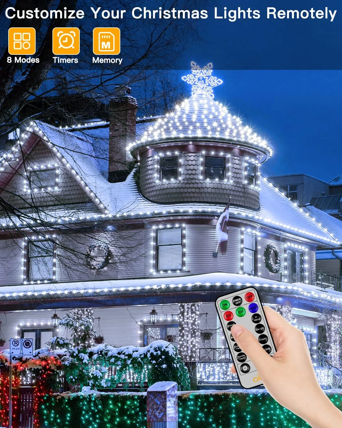 Ollny Lumières De Noël Extérieures Blanc Froid, 600LED 197FT Lumières D'arbre De Noël IP67 Étanche Avec Télécommande 8 Modes Mémoire Minuterie, Plug In Lumières De Noël Pour Maison Intérieure Décorations De Jardin De Vacances 11 Ollny Lumières De Noël Extérieures Blanc Froid, 600LED 197FT Lumières D'arbre De Noël IP67 Étanche Avec Télécommande 8 Modes Mémoire Minuterie, Plug In Lumières De Noël Pour Maison Intérieure Décorations De Jardin De Vacances - Image 9