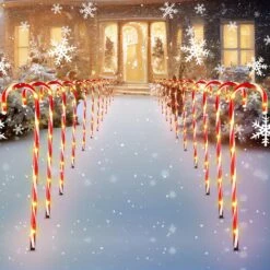 Treela 4 Ensembles 36 Pouce De Noël Bonbons Canne Pathway Marqueurs 24 Pcs De Noël Walkway Stakes Lumières Connectable Éclairé Pathway Lumières Pour Noël Fête De Noël Extérieur Patio Yard Jardin, Blanc Et Rouge