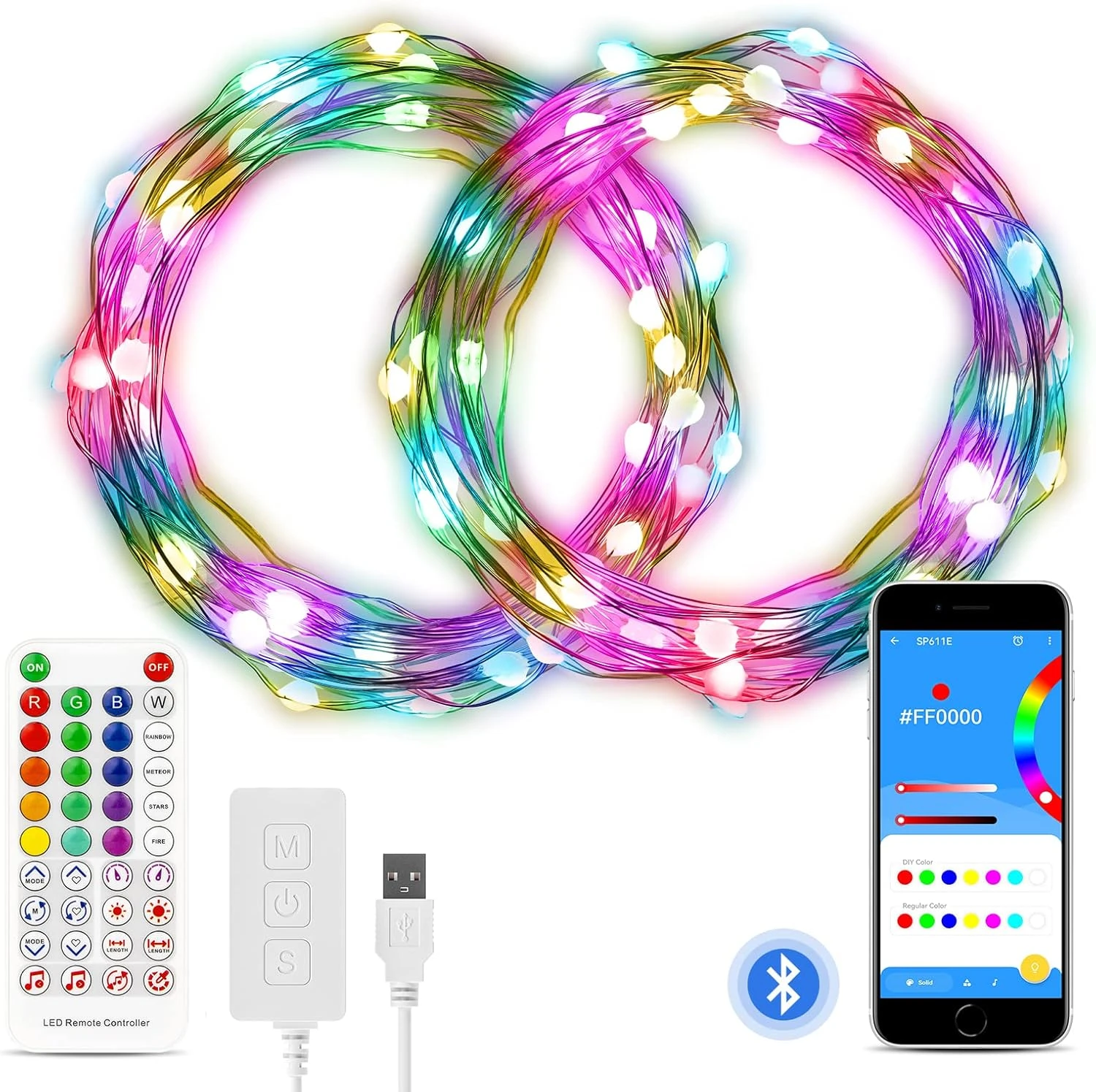 Smart Fairy String Lights WS2812B IC 32Ft USB Bluetooth Twinkle Lights Avec Minuterie Et Télécommande, Musique Sync Drôle Modes Couleur Chasing String Pour Chambre Chambre Rideau De Noël De Fête De Mariage Décor IP65 3 Smart Fairy String Lights WS2812B IC 32Ft USB Bluetooth Twinkle Lights Avec Minuterie Et Télécommande, Musique Sync Drôle Modes Couleur Chasing String Pour Chambre Chambre Rideau De Noël De Fête De Mariage Décor IP65