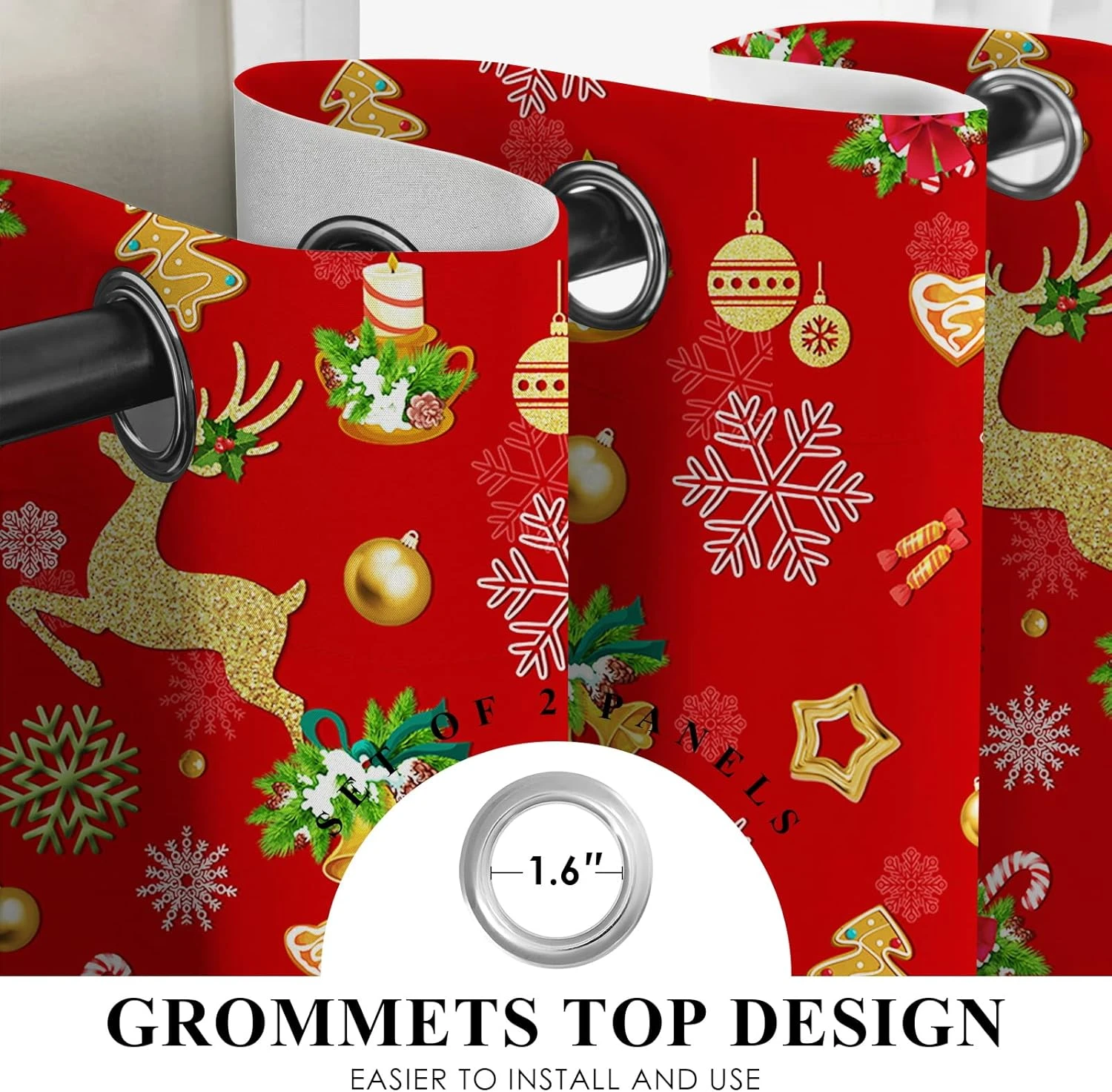 HCORA Rouge De Noël Rideaux Pour Salon, Flocon De Neige De Noël Blackout Rideaux Thermique Isolé Réduction Du Bruit, Chambre De Noël Obscurcissement Rideaux Pour Chambre (52" X 84", 2 Panneaux) 5 HCORA Rouge De Noël Rideaux Pour Salon, Flocon De Neige De Noël Blackout Rideaux Thermique Isolé Réduction Du Bruit, Chambre De Noël Obscurcissement Rideaux Pour Chambre (52" X 84", 2 Panneaux) - Image 3