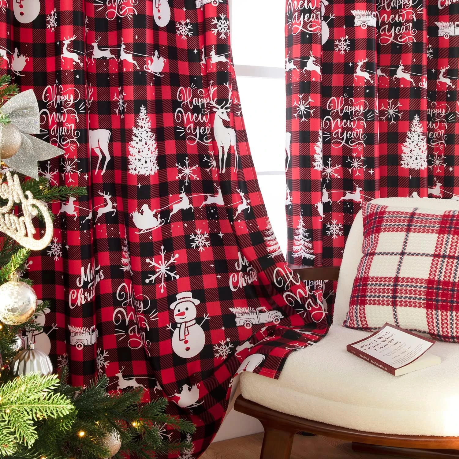 Rideaux De Noël 84 Pouces Longs Pour Le Salon Buffalo Plaid Snowman Country Farmhouse Style Red Truck Holiday Decor White Blackout Window Drape For Bedroom Sliding Door 84 Pouces Longueur 2 Panneaux 10 Rideaux De Noël 84 Pouces Longs Pour Le Salon Buffalo Plaid Snowman Country Farmhouse Style Red Truck Holiday Decor White Blackout Window Drape For Bedroom Sliding Door 84 Pouces Longueur 2 Panneaux - Image 8