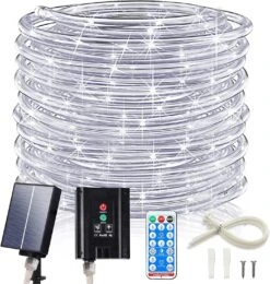 Lumières De Corde Solaire ICRGB Extérieur, 66FT 200 LED Solar String Light, Extérieur IP67 Imperméable 8 Modes Jardin Lumières De Noël Décoratif Pour Piscine Extérieure Mariage De Porche De Terrasse Noël