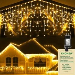KNONEW Lumières De Noël Décorations Extérieures 400 LED 33ft 8 Modes Rideau Fée Chaîne Lumière Avec 75 Gouttes, Fil Clair LED Chaîne Lumière Intérieur Décor Pour Noces Décorations De Noël Blanc Chaud