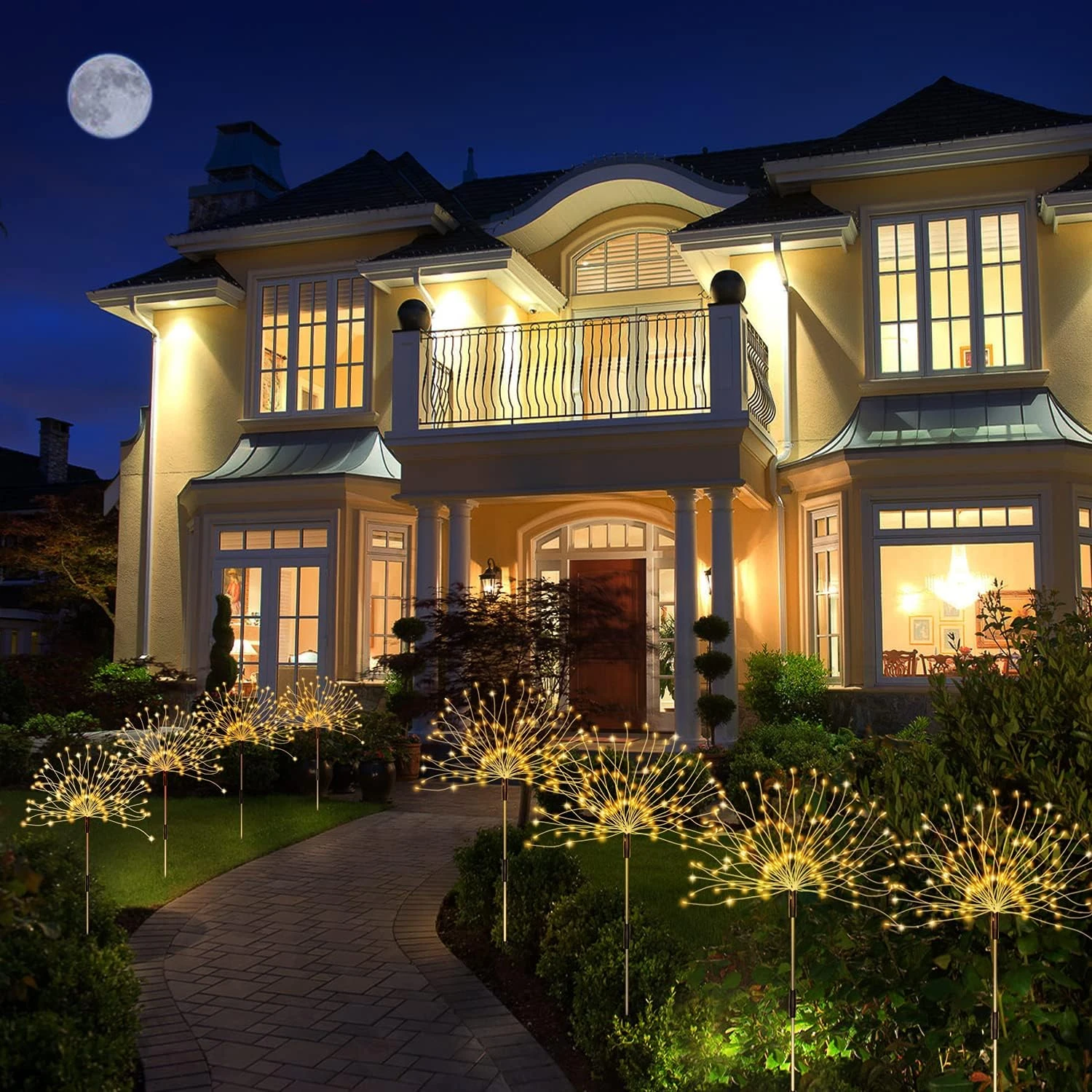 Lumières Solaires à L'extérieur, Lumières De Jardin Blanches Chaudes, Feux D'artifice De 4 Paquets Avec 120 LED Starburst String Lights 8 Modes Fairy Lights Avec Télécommande, Noël De Mariage, Pelouse Arrière-cour Party Patio Decoration 5 Lumières Solaires à L'extérieur, Lumières De Jardin Blanches Chaudes, Feux D'artifice De 4 Paquets Avec 120 LED Starburst String Lights 8 Modes Fairy Lights Avec Télécommande, Noël De Mariage, Pelouse Arrière-cour Party Patio Decoration - Image 3